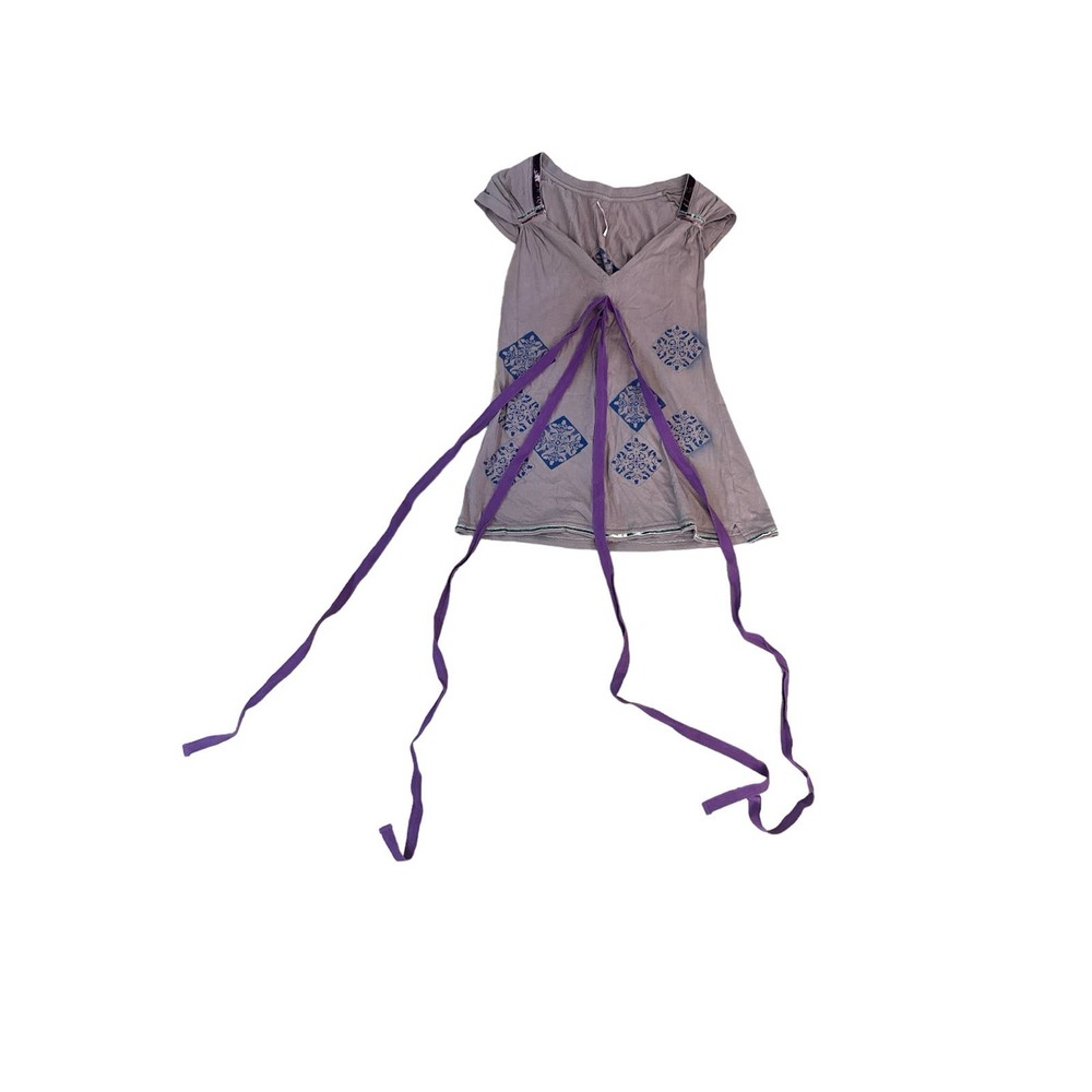 Women L Free People Purple Printed Bohemian Tie Belted Tunic Tie Waist 1990s Y2K